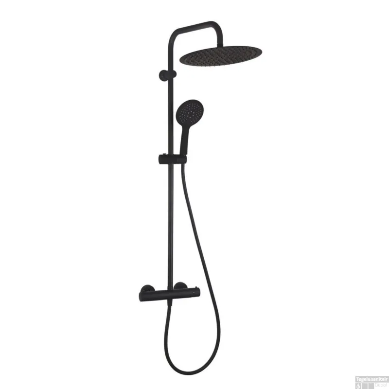 Veilige Betaling Regendoucheset BWS met Thermostaat Hoofddouche 30 cm Handdouche 3 Standen Zwart