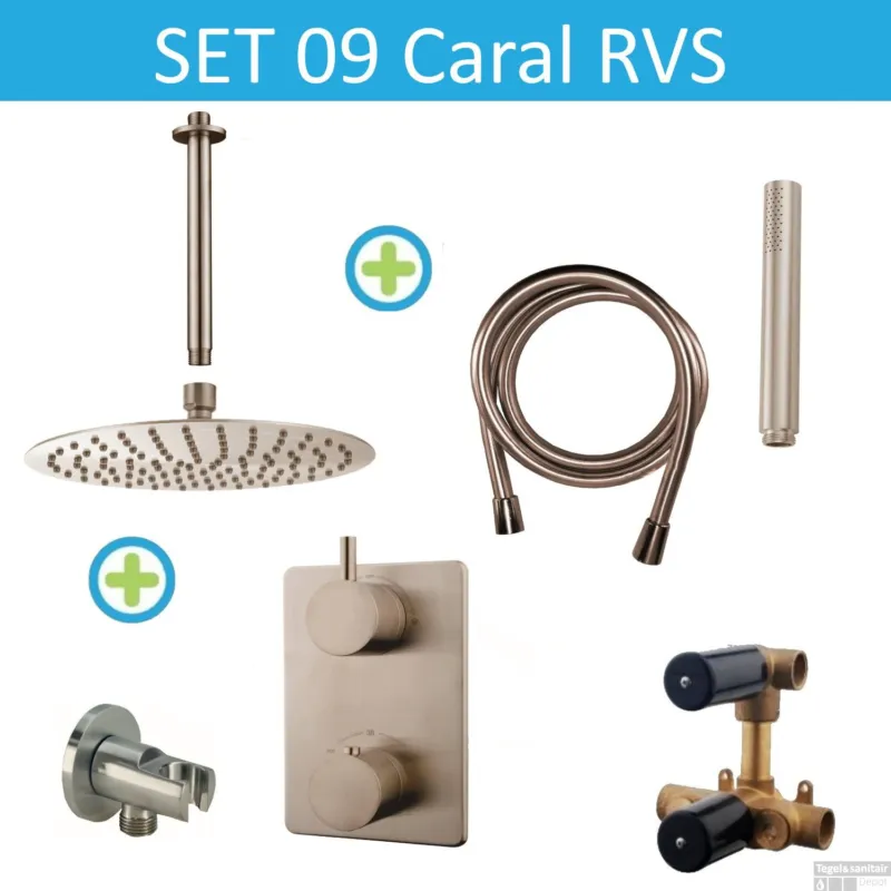 Premium Wiesbaden Inbouw Regendouche Set 09 Caral Rechthoek Plafonduitloop RVS