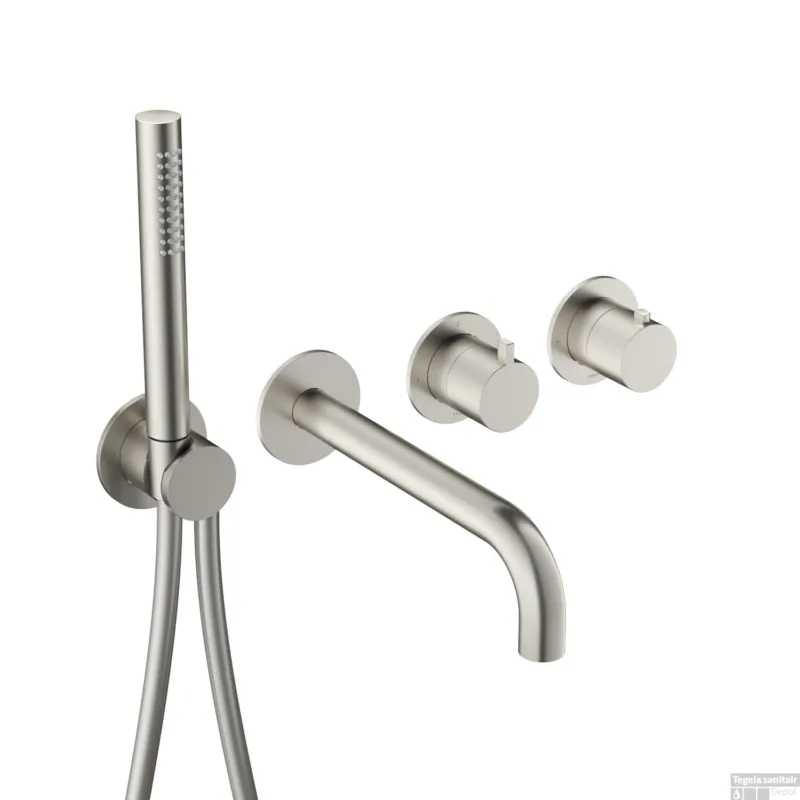 Speciale Aanbieding Afbouwdeel -Inbouw Bad thermostaat Hotbath Ace Met 2-Weg Stop-Omstel Met Uitloop Handdouche/ Doucheslang Geborsteld Nikkel