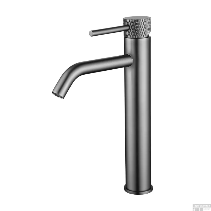 Weekendaanbieding Wastafelkraan Wiesbaden Ribbd Opbouw XL Hoge Uitloop Gunmetal