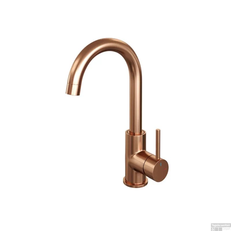 Wastafelmengkraan Brauer Copper Edition Coldstart Opbouw Hoog Gebogen Ronde Hendel Geborsteld Koper PVD Gratis Retour
