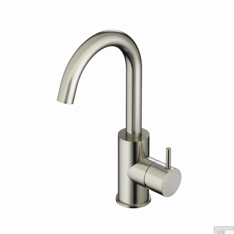 Actieprijs Wastafelmengkraan Hotbath Cobber 1-hendel Gebogen 27.8 cm Geborsteld Nikkel