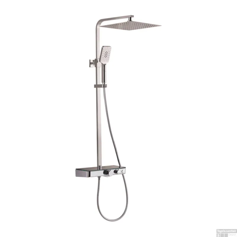 Lage Kosten Regendouche Opbouwset Thermostatisch Schutte Ocean 3 Functies Glazen Planchet Chroom Antraciet