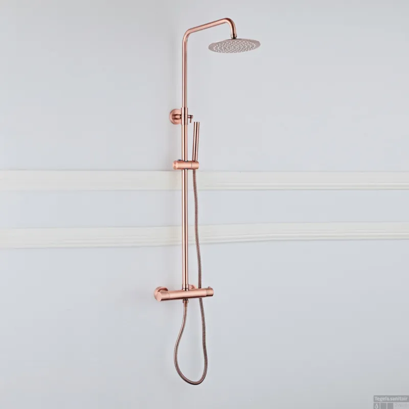 Opbouw Regendouche Set BWS Copper Thermostatisch Staaf Handdouche Geborsteld Koper 20 cm Premium