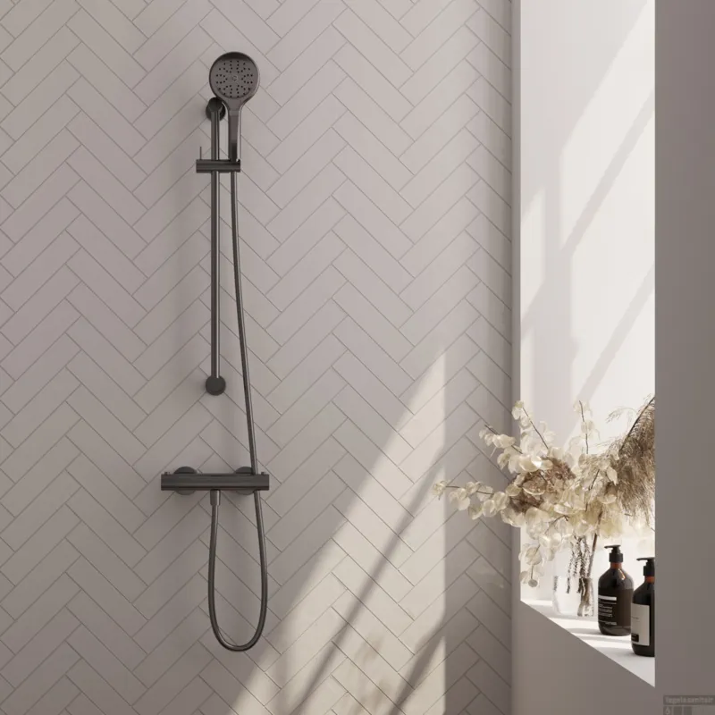Voordeelprijs Brauer Stripe opbouw douche thermostaatkraan SET 02 met glijstang en 3-standen handdouche en doucheslang gunmetal geborsteld PVD