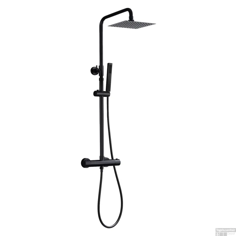 Regendoucheset BWS Thermostatisch Square met Handdouche Mat Zwart Meest Verkocht