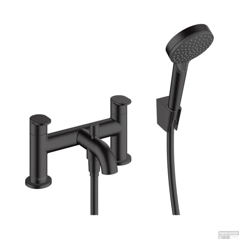 Badrandmengkraan Met Stopkraan En Handdouche HansGrohe Vernis Blend 2-gats Mat Zwart Betrouwbaar