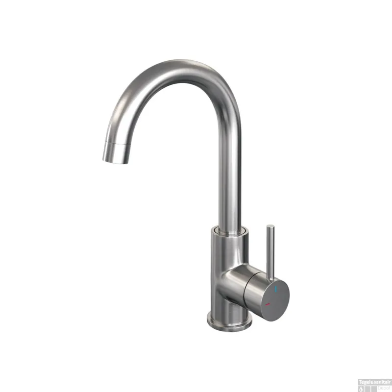 Meest Verkocht Wastafelmengkraan Brauer Brushed Edition Coldstart Opbouw Hoog Gebogen Ronde Hendel Geborsteld RVS PVD