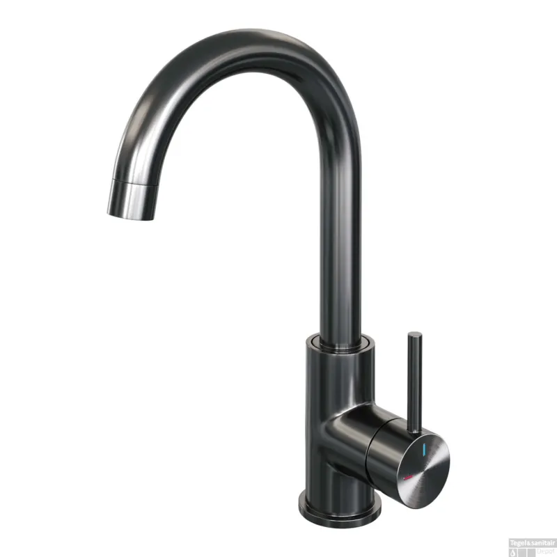 Wastafelmengkraan Brauer Gunmetal Edition Coldstart Opbouw Hoog Gebogen Ronde Hendel Geborsteld Gunmetal PVD Uitverkoop