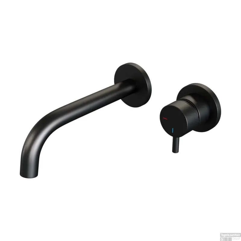 Koop Online Inbouw Wastafelmengkraan Brauer Black Edition Coldstart Gebogen Uitloop Korte Ronde Hendel Rechts Mat Zwart Met Rozetten