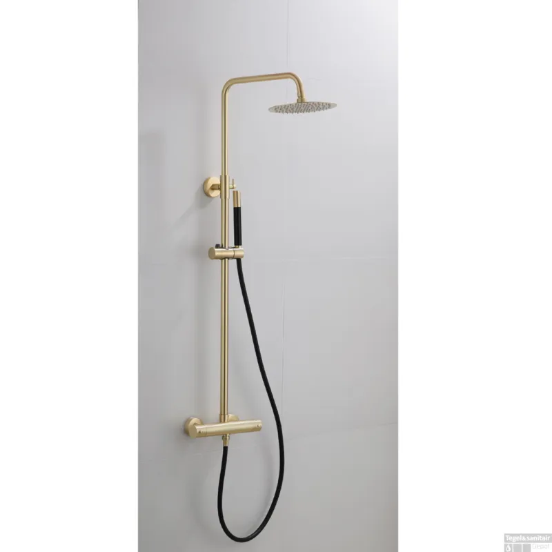 Shop Nu Opbouw Regendouche Set BWS Gold Pro Thermostatisch Staaf Handdouche Mat Goud 30 cm