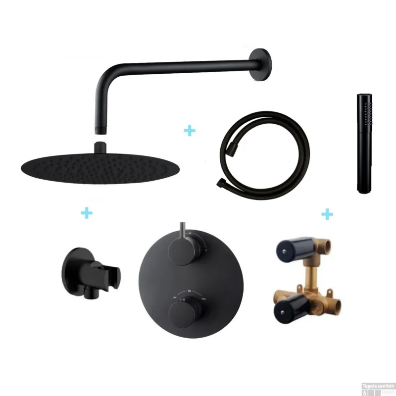 Wiesbaden Inbouw Regendouche Set Caral Rond Muuruitloop Mat Zwart Express Levering