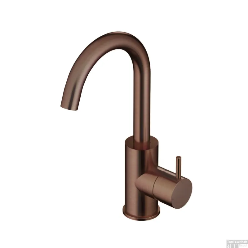Rechtstreeks Van De Fabrikant Wastafelmengkraan Hotbath Cobber 1-hendel Gebogen 27.8 cm Geborsteld Koper PVD