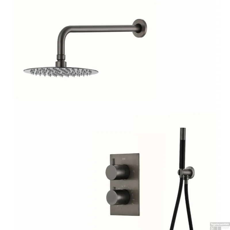 Uitverkoop Inbouw Regendouche Set BWS Exclusive Pro Wanduitloop Gunmetal 30 cm