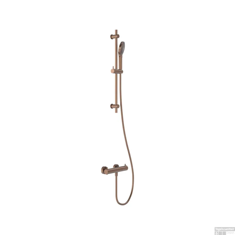 Doucheset MAY Opbouw met Thermostaat, Incl. Glijstang, Doucheslang 150 cm & 3-Standen Handdouche Geborsteld Mat Koper PVD Beperkte Voorraad