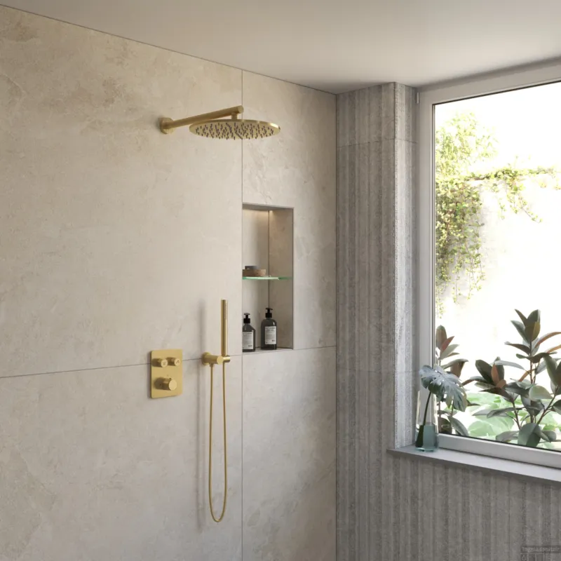 BWS Inbouw Regendouche Sensa Goud Wanduitloop 30cm Hoofddouche met Handdouche Drukknoppen Koop Online