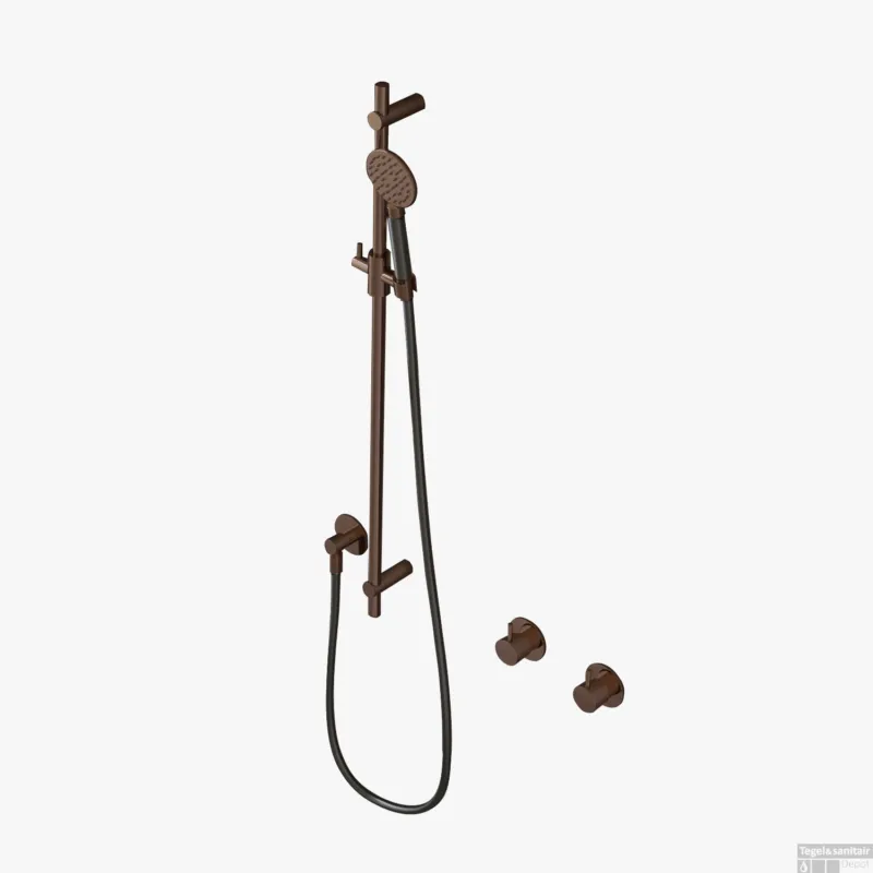 Gratis Retour Glijstangset Hotbath Cobber Met Wandaansluitbocht En Handdouche Verouderd Messing Living Colours