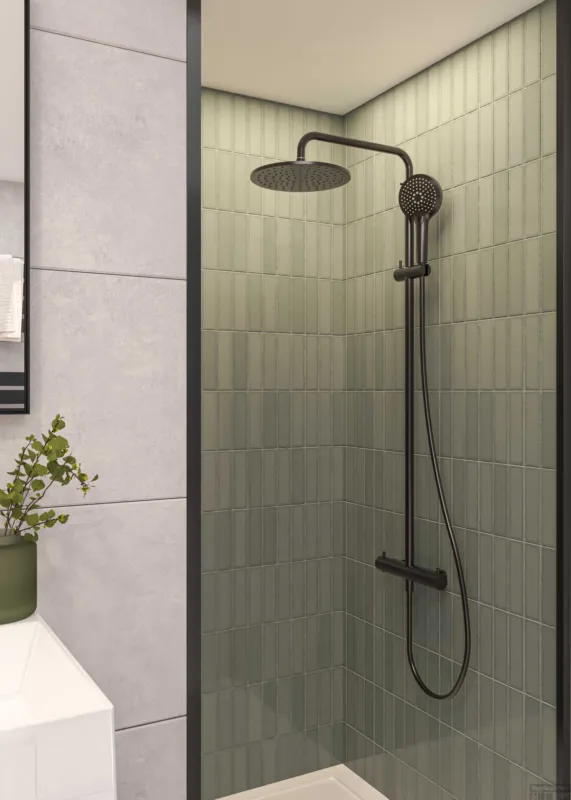 Regendoucheset MAY Opbouw met Thermostaat, Incl. 3-Standen Handdouche & Hoofddouche 25 cm Geborsteld Carbon Black PVD Goedkoop