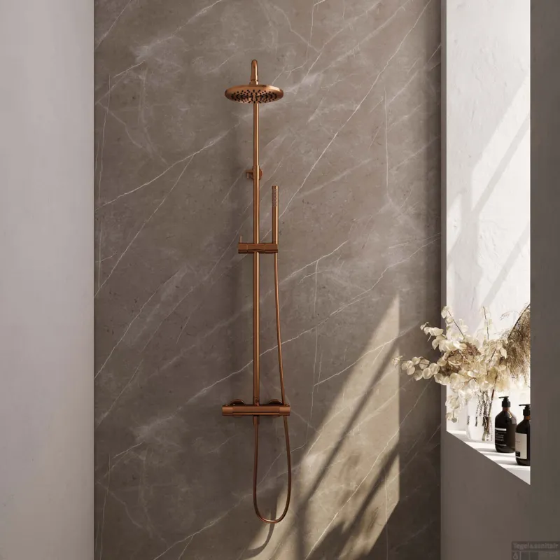 Regendoucheset Opbouw Brauer Copper Carving 20 cm Thermostatisch met Staaf Handdouche Geborsteld Koper Beperkte Voorraad