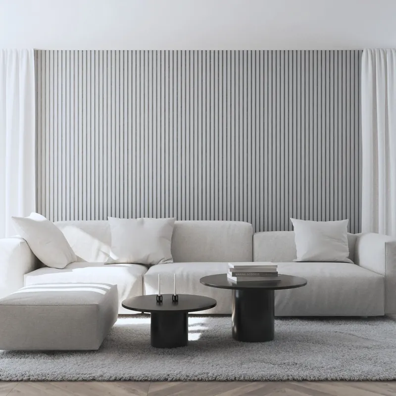 Actieprijs Akoestische wandpanelen - 280 x 60 cm - Wit Eiken met wit vilt - Lattenwand - Akupanel - 3 Zijdig Houtfineer