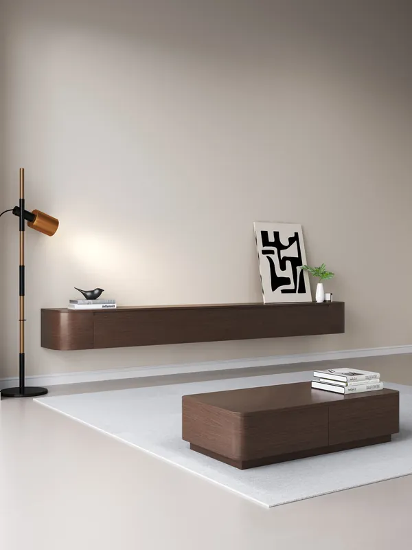 Chic Curve Ronde TV Meubel 272 cm – Zwevend – Walnoot Eiken Nieuw