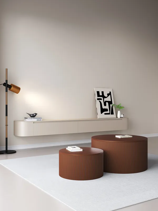 Gratis Retour Chic Curve Ronde TV Meubel 180 cm – Zwevend – Japandi Beige