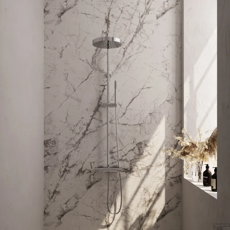 Alleen Vandaag Brauer Stripe opbouw thermostatische regendouche SET 01 met 25 cm hoofddouche en staaf handdouche en doucheslang chroom