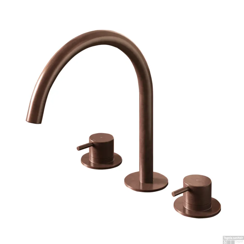 Wastafelmengkraan Hotbath Cobber 3 gats 2-hendel Gebogen 26.1 cm Geborsteld Koper PVD Seizoensaanbieding