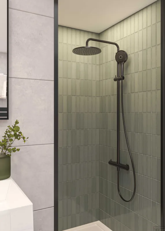 Fabrieksprijs Regendoucheset MAY Opbouw met Thermostaat, Incl. 3-Standen Handdouche & Hoofddouche 25 cm Mat Zwart PED