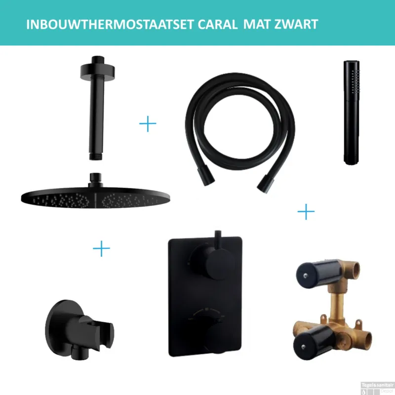 Shop Nu Inbouwthermostaatset Wiesbaden Caral Rond 20cm Plafonduitloop Mat Zwart