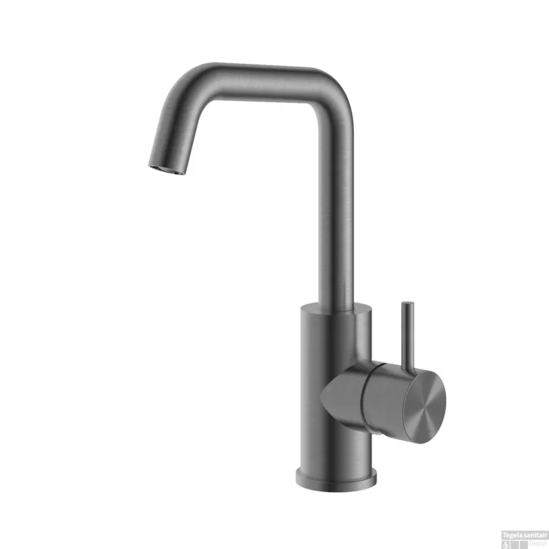 Wastafelmengkraan Hotbath Archie Met Draaibare Uitloop Zonder Waste Geborsteld Gunmetal PVD Laatste Versie
