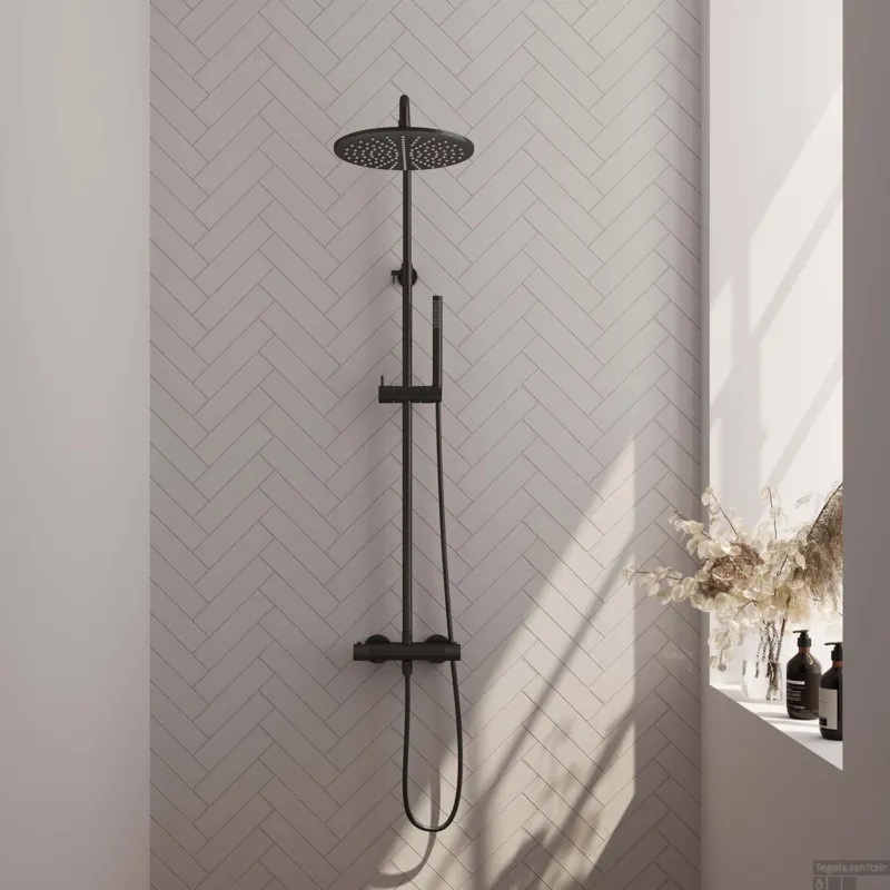 Bestseller Regendoucheset Opbouw Brauer Black Carving 30 cm Thermostatisch met Staaf Handdouche Mat Zwart