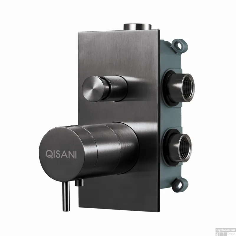 Gratis Retour Inbouwkraan Qisani Flow Thermostatisch 2-weg Vierkant Geborsteld Gun Metal