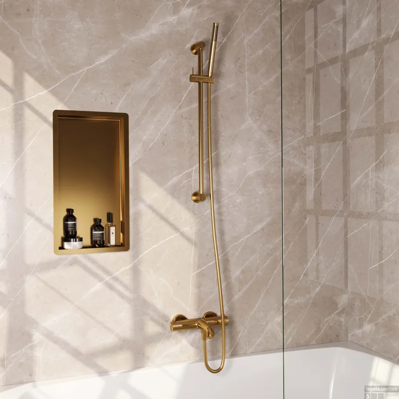 Opbouwset Bad- en Douchekraan Brauer Gold Carving Thermostatisch Met Glijstang Geborsteld Goud Uitverkoop