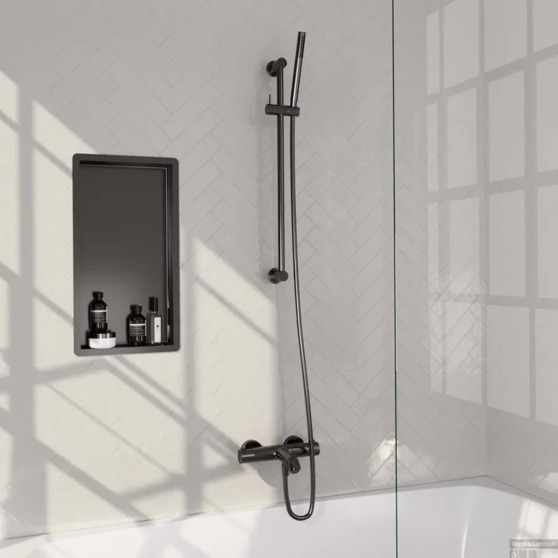 Opbouwset Bad- en Douchekraan Brauer Gunmetal Carving Thermostatisch Met Glijstang Geborsteld Gunmetal Gecertificeerd