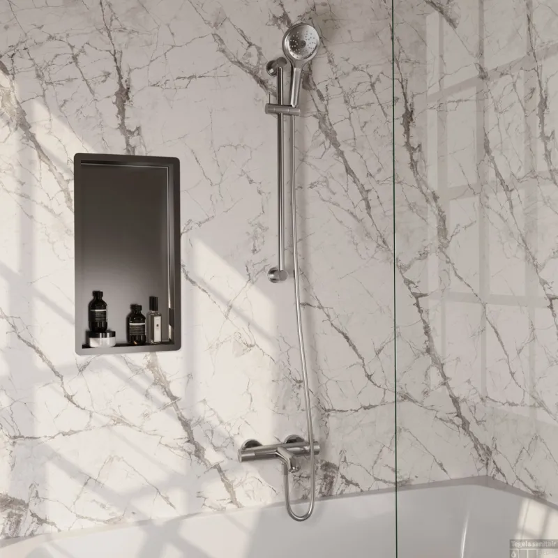 Laatste Kans Opbouwset Bad- en Douchekraan Brauer Brushed Carving Thermostatisch Met Glijstang En Handdouche 3 Standen Geborsteld RVS