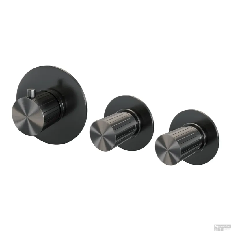 Brauer Stripe inbouwthermostaat en 2 stopkranen met in- en afbouwdelen gunmetal geborsteld PVD Gereduceerde Prijs