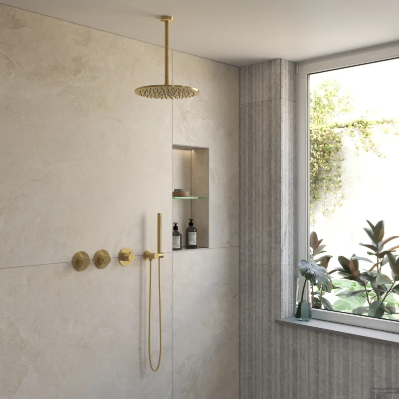 BWS Inbouw Regendouche Sensa Goud Plafonduitloop 30cm Hoofddouche met Handdouche Stopkranen Exclusieve Aanbieding