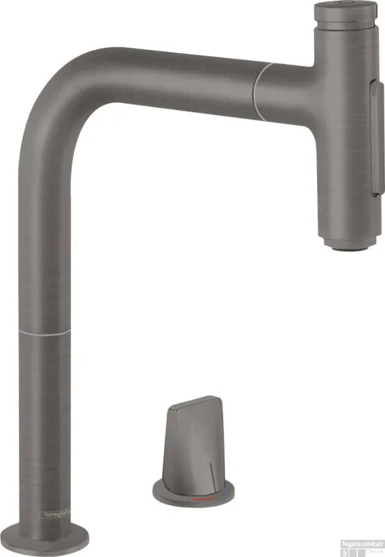 Betrouwbaar Hansgrohe Metris Select M71 2-gats ééngreeps keukenmengkraan 200 met uittrekbare vuistdouche en sBox, 2 straalsoorten, Brushed Black Chrome