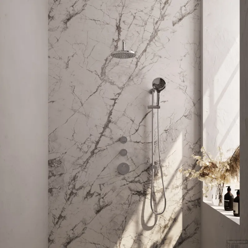 Regendoucheset Inbouw Brauer Chrome Edition Thermostatisch 20cm met Gebogen Wandarm, Glijstang en Handdouche 3-Standen Losse Stopkranen Chroom Rechtstreeks Van De Fabrikant