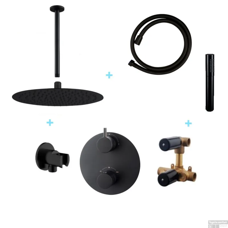 Flitsaanbieding Wiesbaden Inbouw Regendouche Set Caral Rond Plafonduitloop Mat Zwart