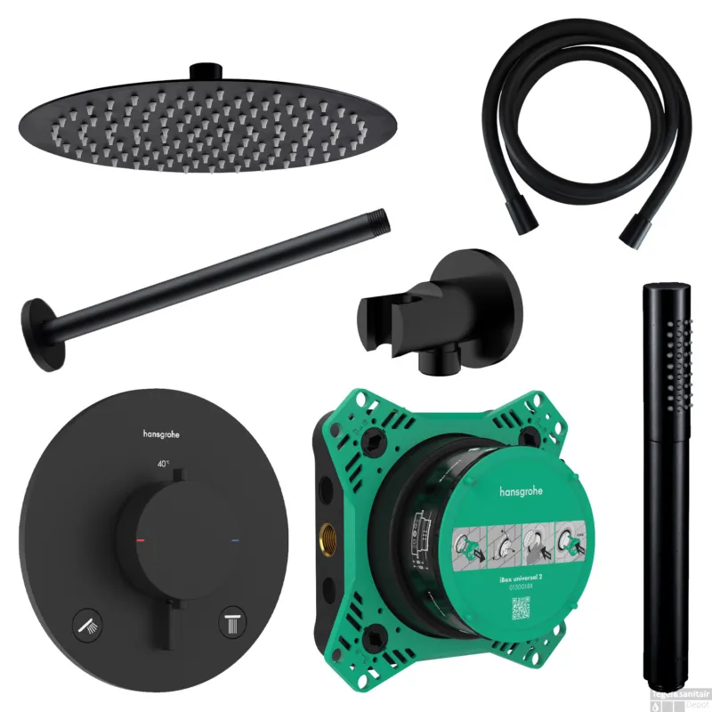 Bestseller Regendouche Inbouw Hansgrohe Ecostat Plafonduitloop met Handdouche en Hoofddouche 30 cm Thermostaat Rond Mat Zwart
