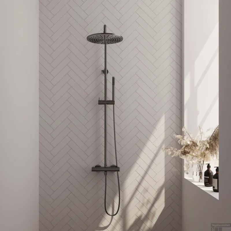 Regendoucheset Opbouw Brauer Gunmetal Edition 30 cm Thermostatisch met Staaf Handdouche Geborsteld Gunmetal Actieprijs
