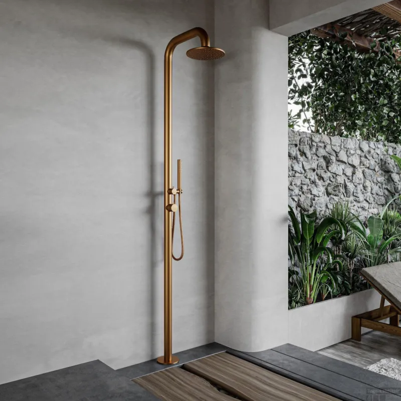 Veilige Betaling Buitendouche vrijstaand Fortifura Outdoor Deluxe Regendouche Met Handdouche Geborsteld Koper