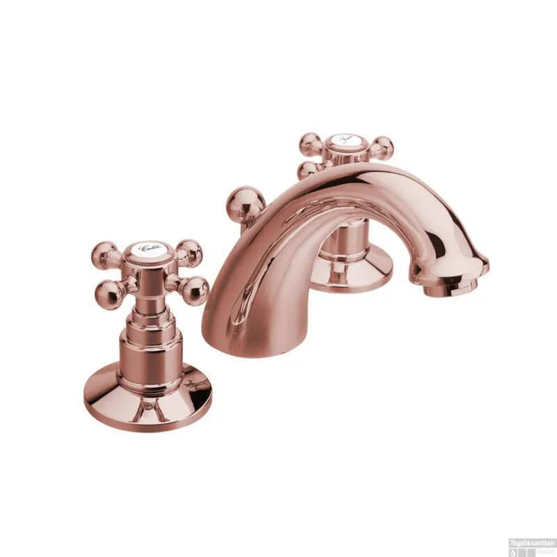 Wastafelmengkraan 3-gats Sapho Antea 2-knop Uitloop Gebogen 8.5 cm Rose Goud (incl. waste) Weekendaanbieding