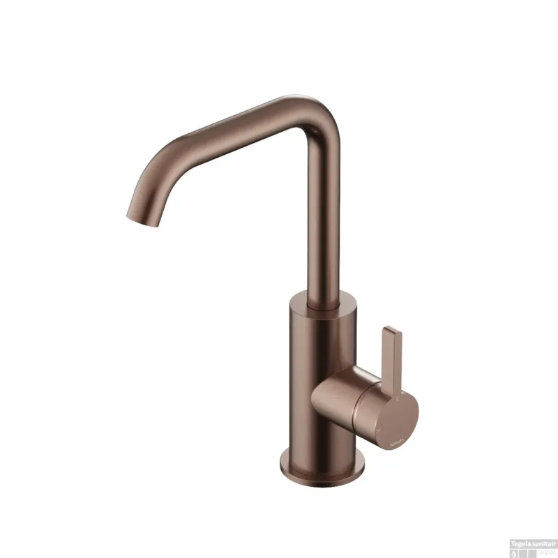 Hete Deal Wastafelmengkraan Hotbath Ace Met Draaibare Uitloop Gebogen 24 cm Geborsteld Koper PVD