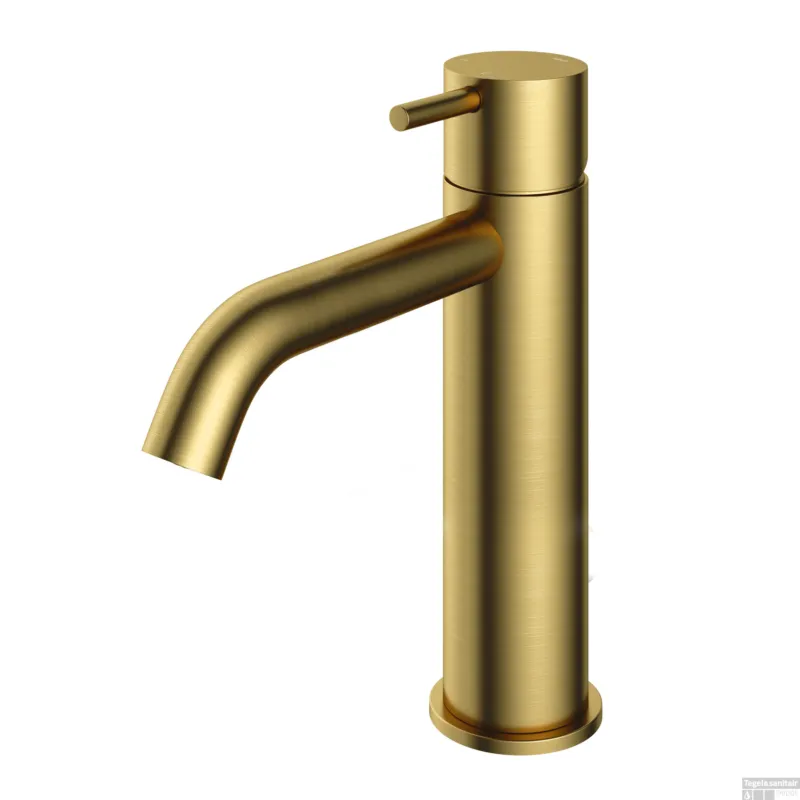 Wastafelmengkraan Hotbath Cobber 1-hendel Gebogen 21.6 cm Geborsteld Messing PVD Beperkte Voorraad