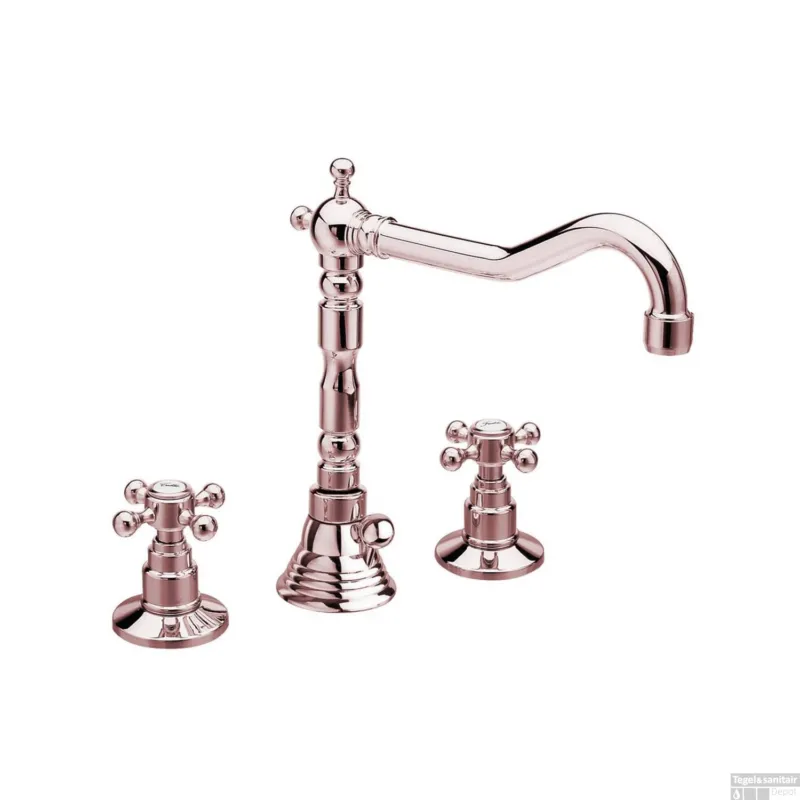 Gratis Retour Wastafelmengkraan Retro 3-gats Sapho Antea 2-knop Uitloop Gebogen 17.5 cm Rose Goud (incl. waste)