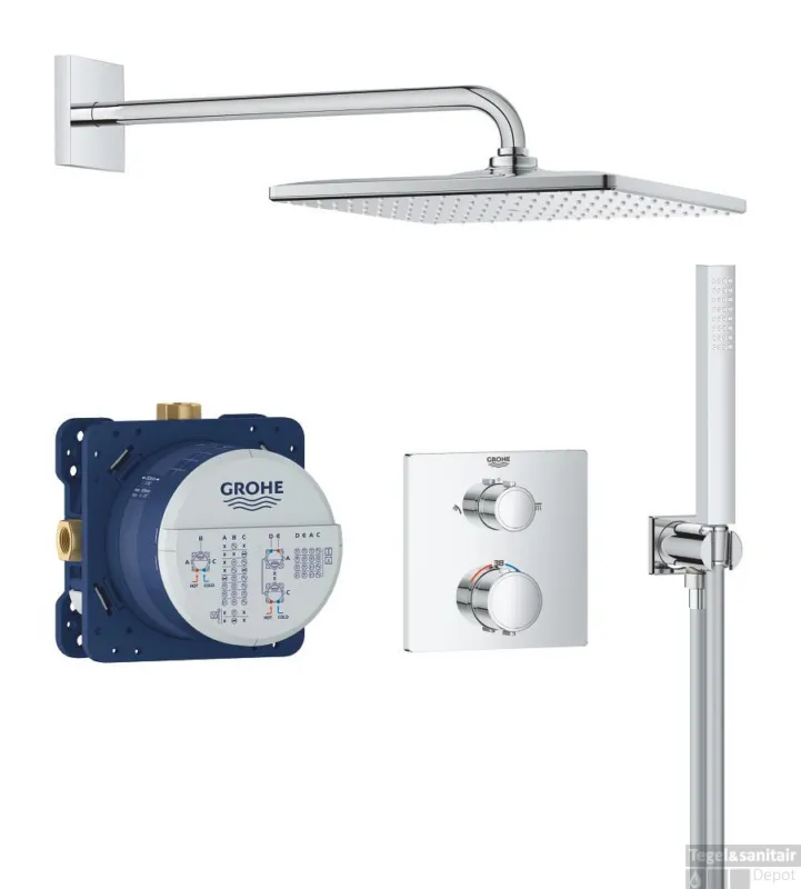 Dagaanbieding GROHE Precision Thermostat Perfect shower set met Vitalio Rain Mono 310 Cube Chroom