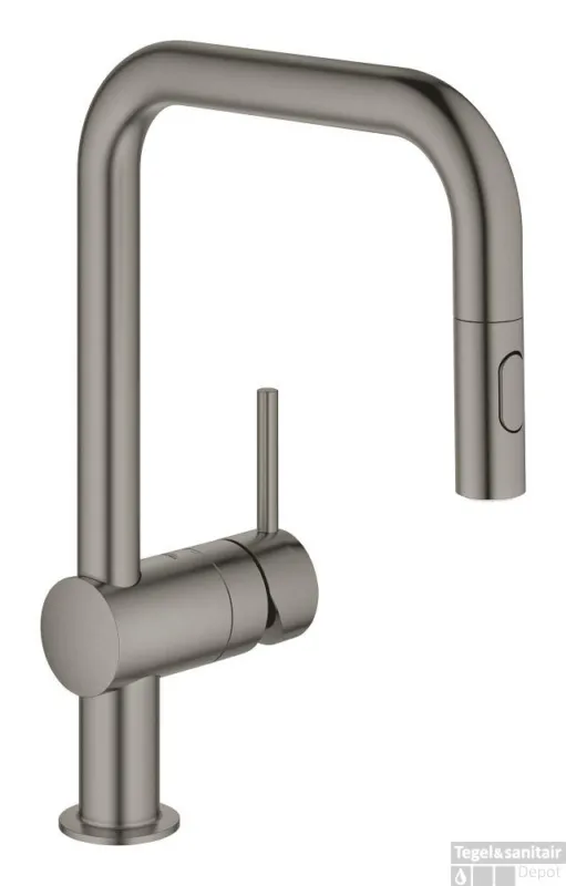 Express Levering Keukenmengkraan GROHE Minta U-Uitloop Uittrekbare Dual Spray Hard Graphite Geborsteld